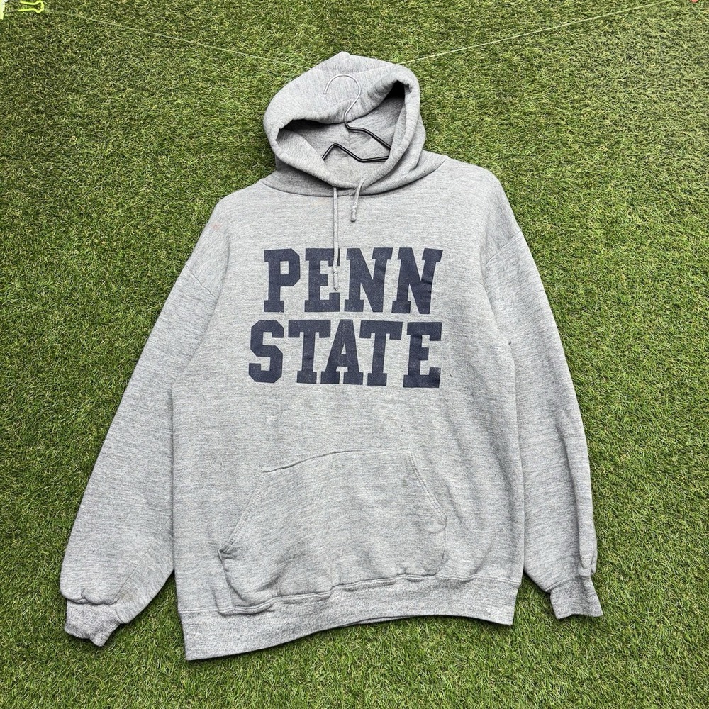 Vintage 80s Penn State Hoodie Mens Large Grey Lightweight Spellout Athletic